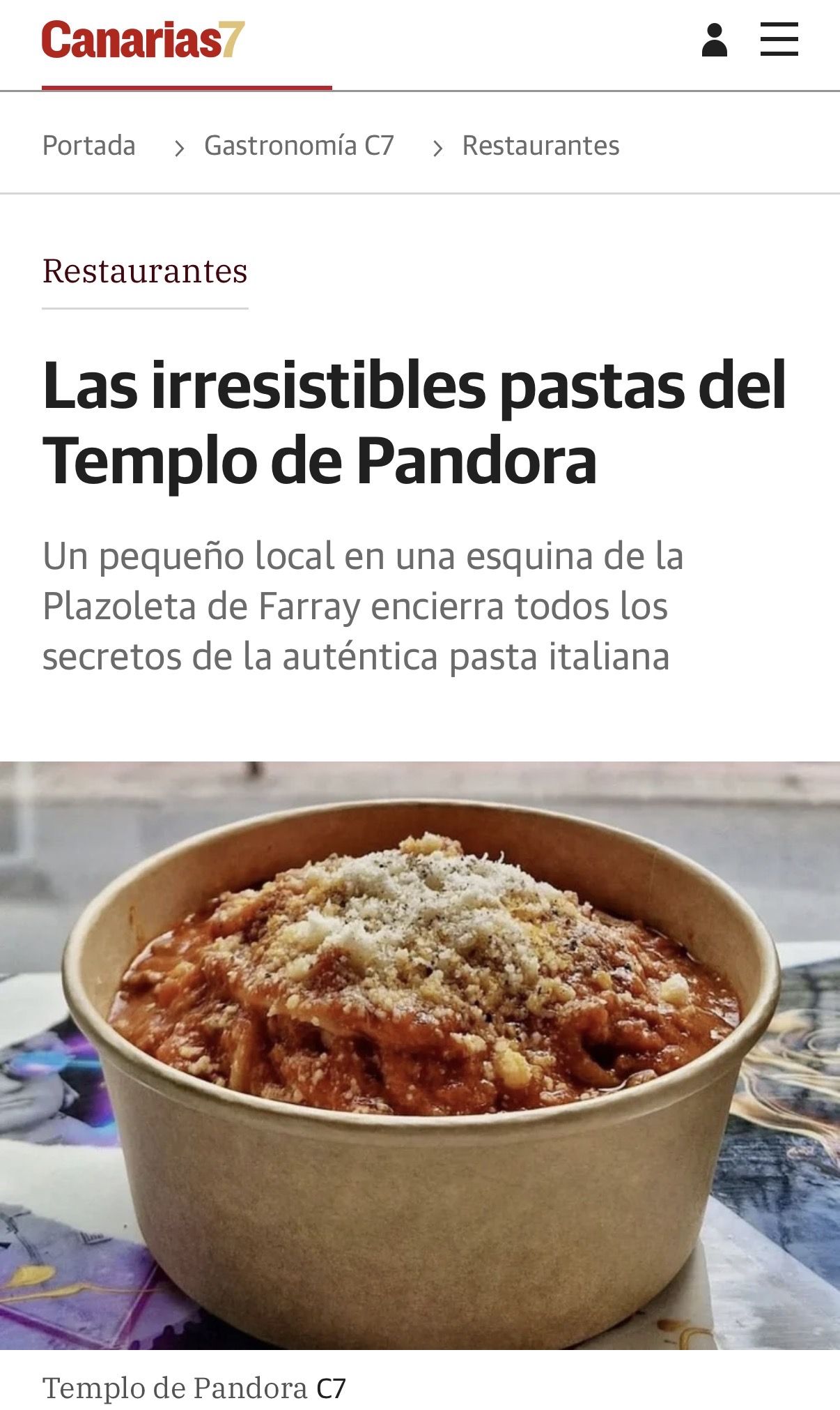 Canarias 7 article about Templo de Pandora